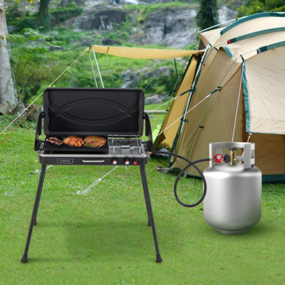 Barbecue et réchaud à gaz 2 en 1 avec 4 pieds amovibles