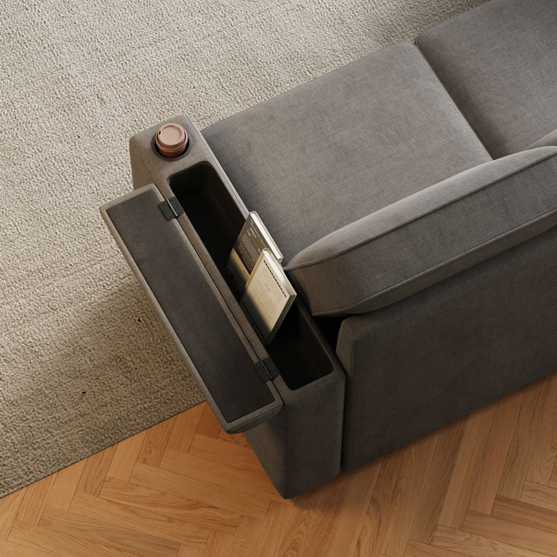 Canapé à accoudoirs carrés 85,8 po, Tissu gris foncé