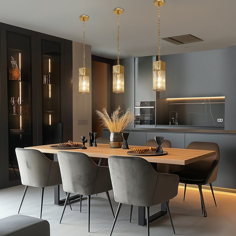 1-Light Mini 14.6"H Kitchen Island Pendant Cracked Glass Shade
