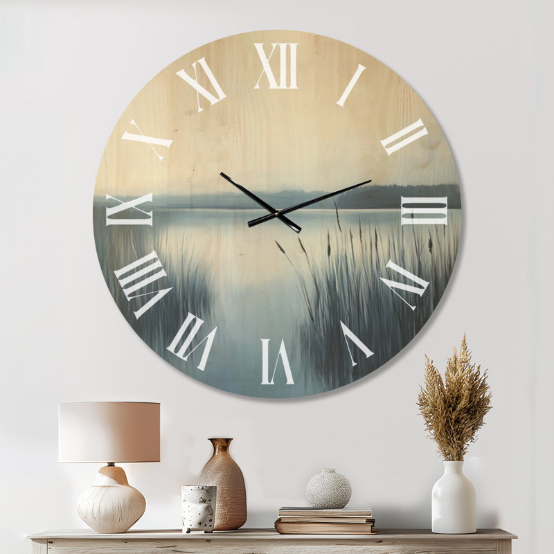 Horloge murale Blue Harbor Marsh - Grande horloge côtière, imprimée sur bois, Très grand