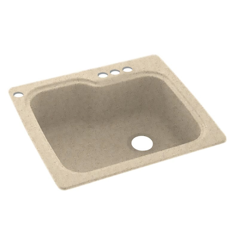 25'' L Mounting / Installation Required Single Bowl Solid Surface Kitchen Sink, 4 Hole, Pebble
