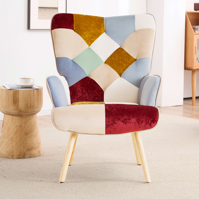 Heidegard Floral Accent Chair Modern High Back Arm Chair, Colorful Patchwork Reading Chairs for Bedroom