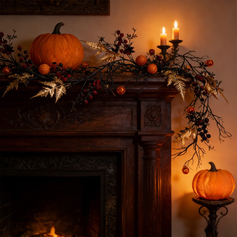 Guirlande d'Halloween feuilles noires Guirlande d'Halloween