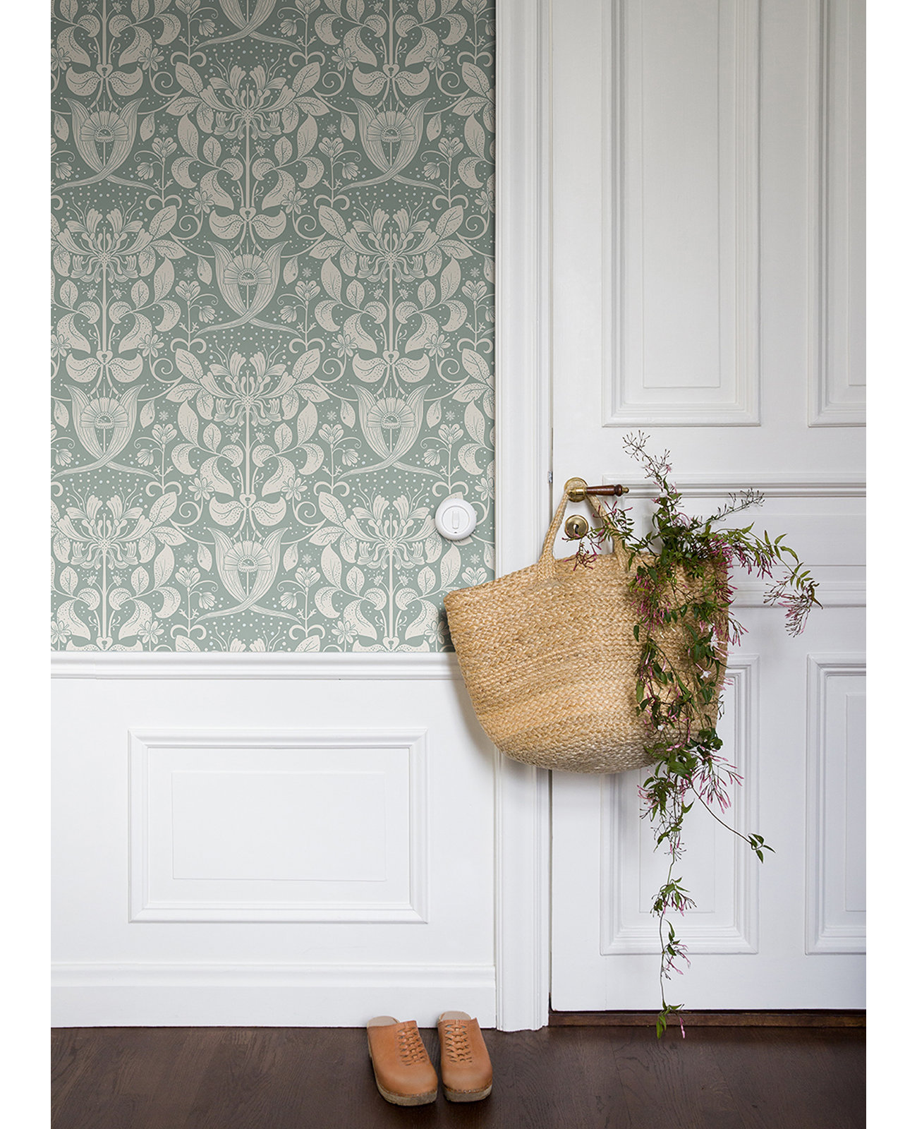 Leavy Floral Wallpaper, Blue/Beige