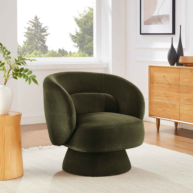 Saboor 78Cm Wide Swivel Barrel Chair, Olive Rayon