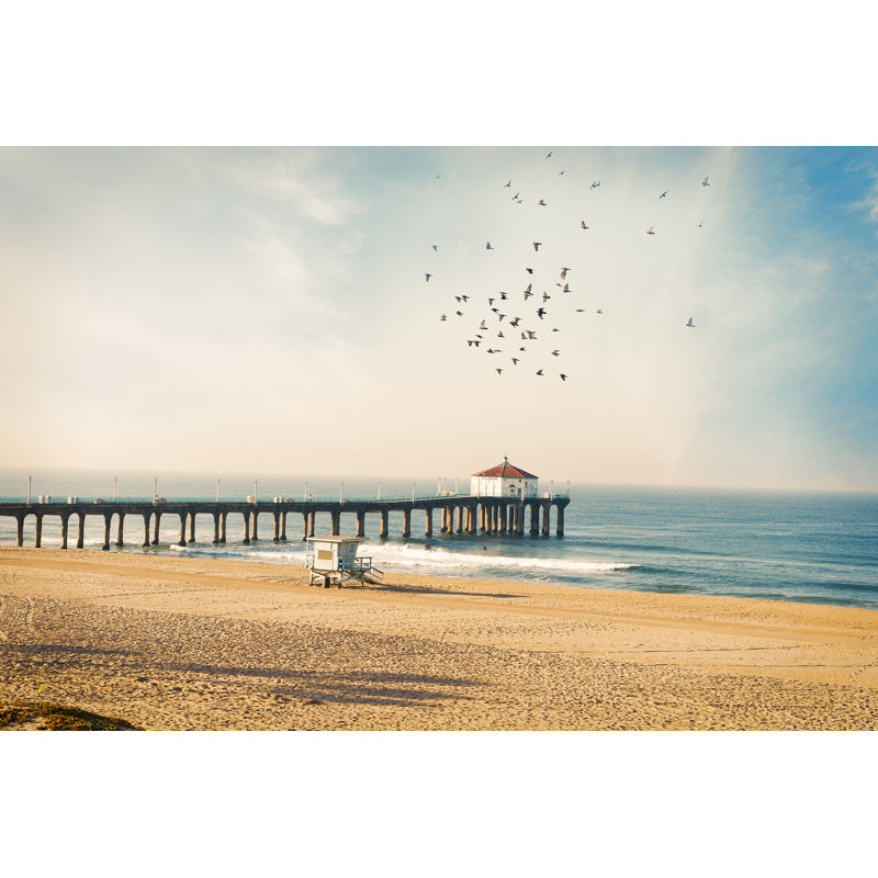 Manhattan Beach Pier With Birds by Stellalevi - Wrapped Canvas Print, 20cm H x 30cm W