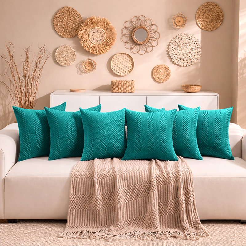 Aspire Homeware Embossed Square Velvet Cushion Cover, Emerald, Pack of 6