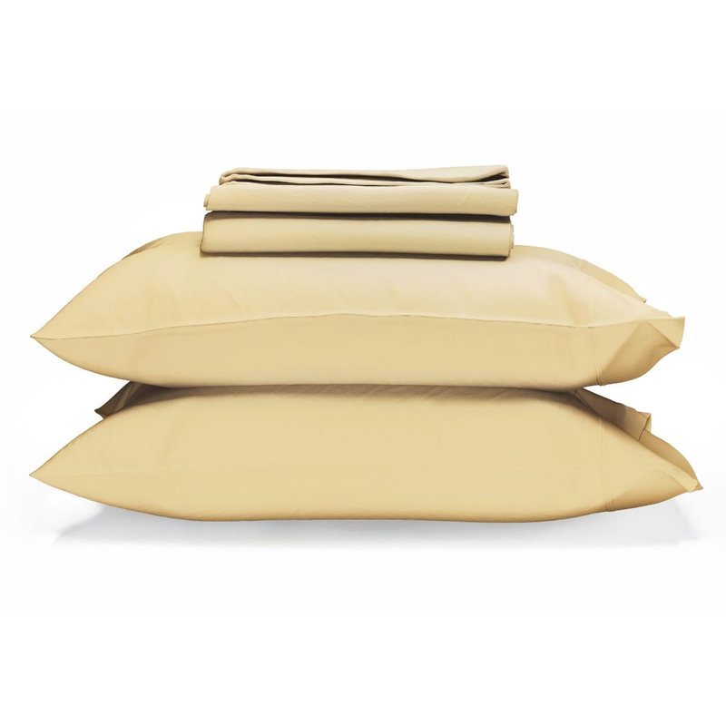 Organic Cotton Sheet Set 300TC Percale, Cal King Sheet Set with 2 Pillowcases, Sunny
