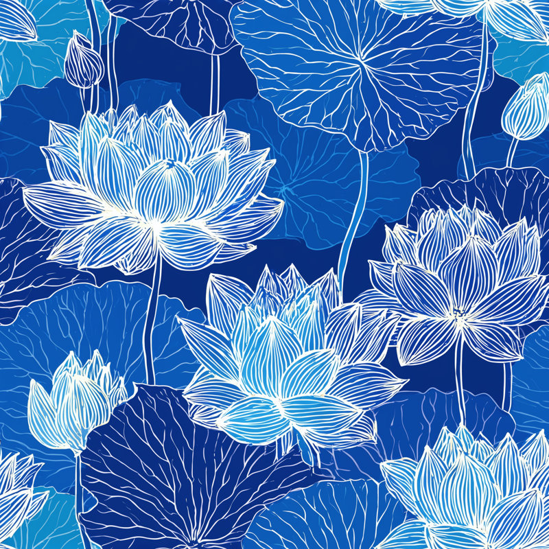 "Indigo Lotus Bloom", art mural sur toile tendue