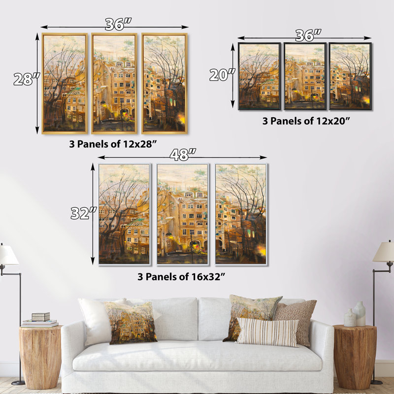 Jardin russe, ensemble d'art mural sur toile encadré traditionnel, 3 pièces, H 20 po x l 36 po x P 1 po, Blanc