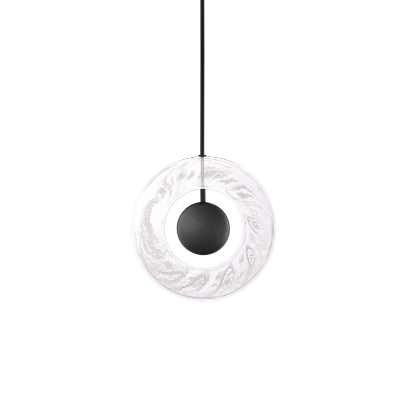 Mini Aged Brass LED Pendant with Artisan Crafted Milky Cloud Acrylic Shade