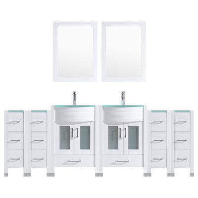 Marguez 108'' Double Bathroom Vanity with Glass Top