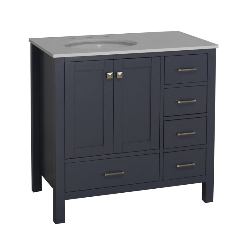 Ensemble de meuble-lavabo simple 36 po Claudett, Gris marine, Quartz