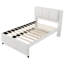 Lit plateforme tapissier pleine grandeur avec lit gigogne, structure en bois, tête de lit, aucun sommier requis, beige