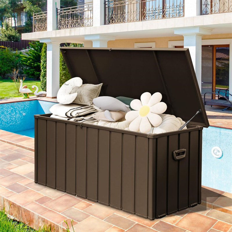 Coffre de terrasse en métal 190 gallons, H 29,6 po x l 49,4 po x P 35,4 po, Marron foncé