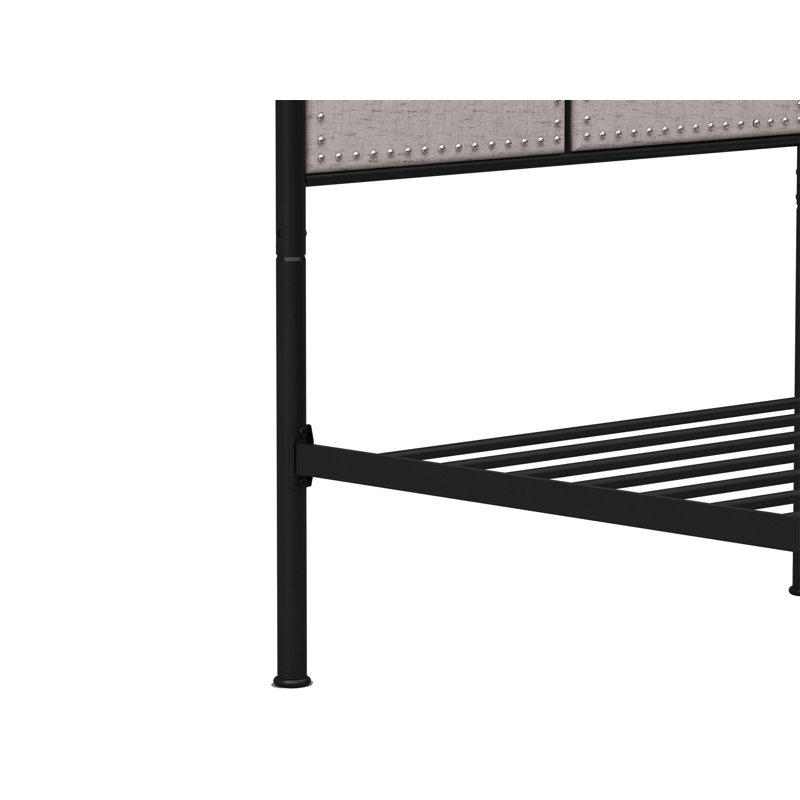 Simple, tissu d'ameublement en lin, structure de lit, plateforme en métal, tissu de tête, système de floraison des pieds, longue durée, silencieux, performance fluide, assemblage facile à suivre, matelas en mousse viscoélastique, 8
