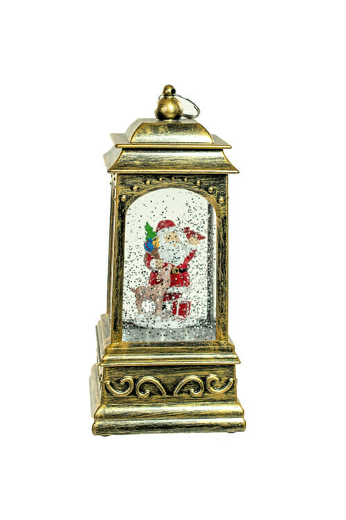 Père Noël doré antique avec boule à neige cardinal à DEL