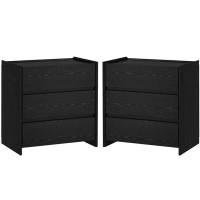 End Side Table with Storage for Living Room, 3-Drawer Set Nightstand for Bedroom,Office