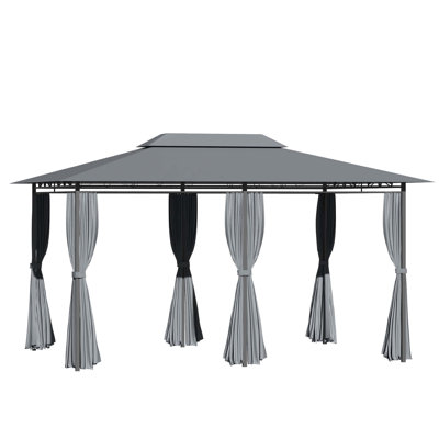 Outsunny Patio Gazebo, Outdoor Gazebo Canopy Shelter with Curtains, Vented Roof, Steel Frame for Garden, Lawn, Backyard and Deck