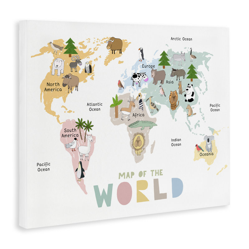 Carte des animaux pastel sur toile, design par Carla Daly, H 16 po x l 20 po