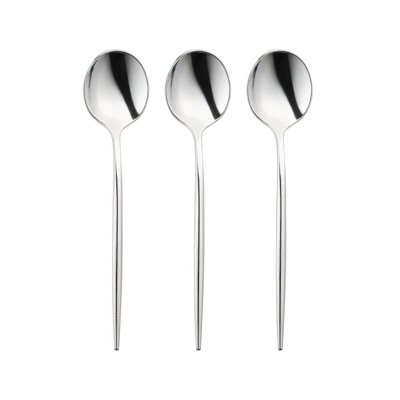 Cuillères à dessert jetables en plastique brillant argent Moderno