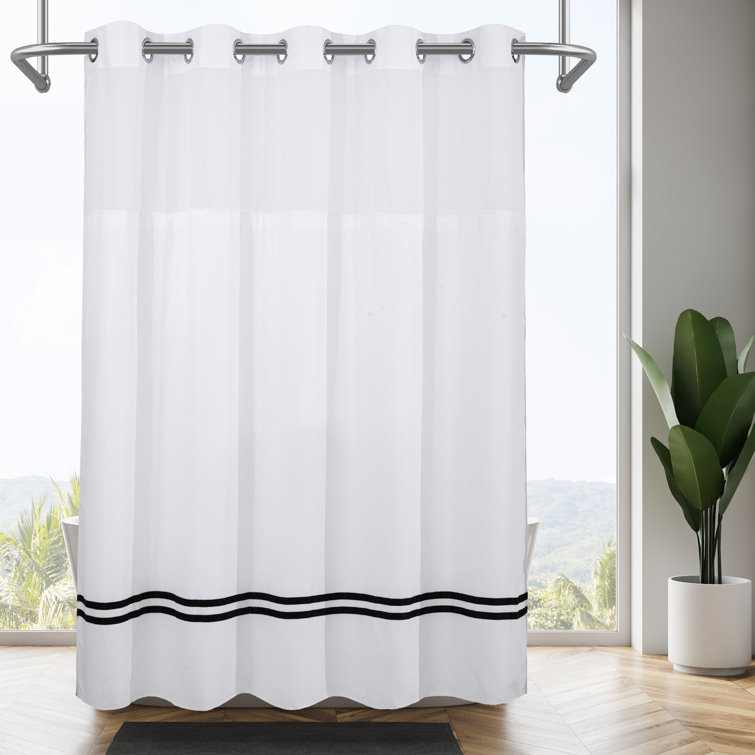 Striped Shower Curtain with Snap-In Liner, No Hooks Needed Latitude Run Color: White/Black