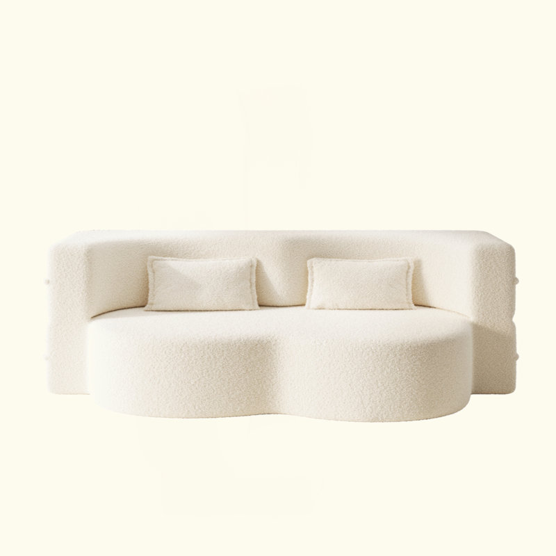 Modern Floor Sofa with 2 Pillows,Convertible Teddy Fabric Foam-Filled Sleeper Sofa Bed,15" Twin Size Folding Mattress for Living Room,Guest Bed,Playroom,no assembly required