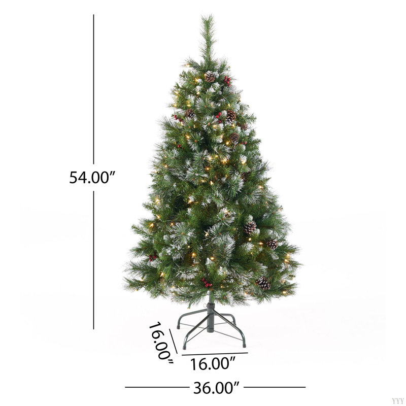 Glitter Bristle Mixed Hinged Tree With Red Berry And Pine Cones And 200 CL,407 Tips