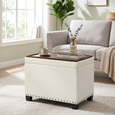22" Upholstered Storage Ottoman With Reversible Tray Top