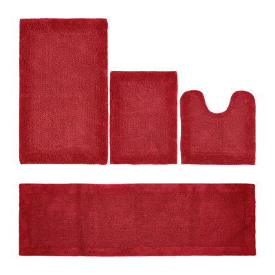Edge 100% Cotton 2370 GSM Tufted Reversible 4-Piece Bath Rug Set – Ultra Soft, Highly Absorbent, Machine Washable, OEKO-TEX Certified, Ideal for Shower, Bathtub, Vanity & Sink Areas, Red