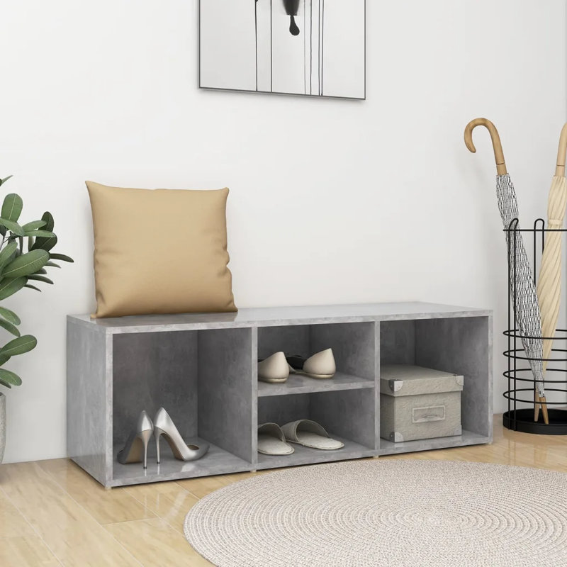 10 Pair Solid Wood Shoe Storage Bench, Concrete Grey