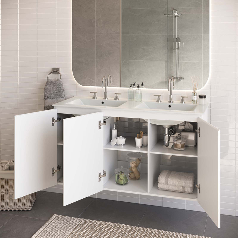 Ensemble de meuble-lavabo double 48 po Bryn par Modway, Blanc, Blanc