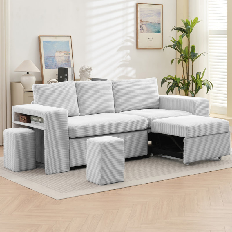 2 - Piece Upholstered L-Shaped Sectional Sofa, Gray Corduroy