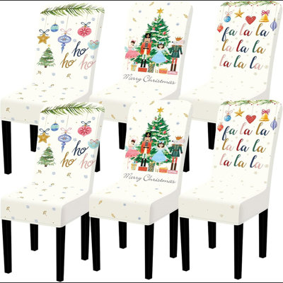 6 Pack Christmas Decorations Chair Covers Stretch Dining Room Chair Slipcovers Removable Xmas Seat Cover Washable Chair Protector Cover For Holiday Kitchen Decor, 3 Style(Cute Style,White)