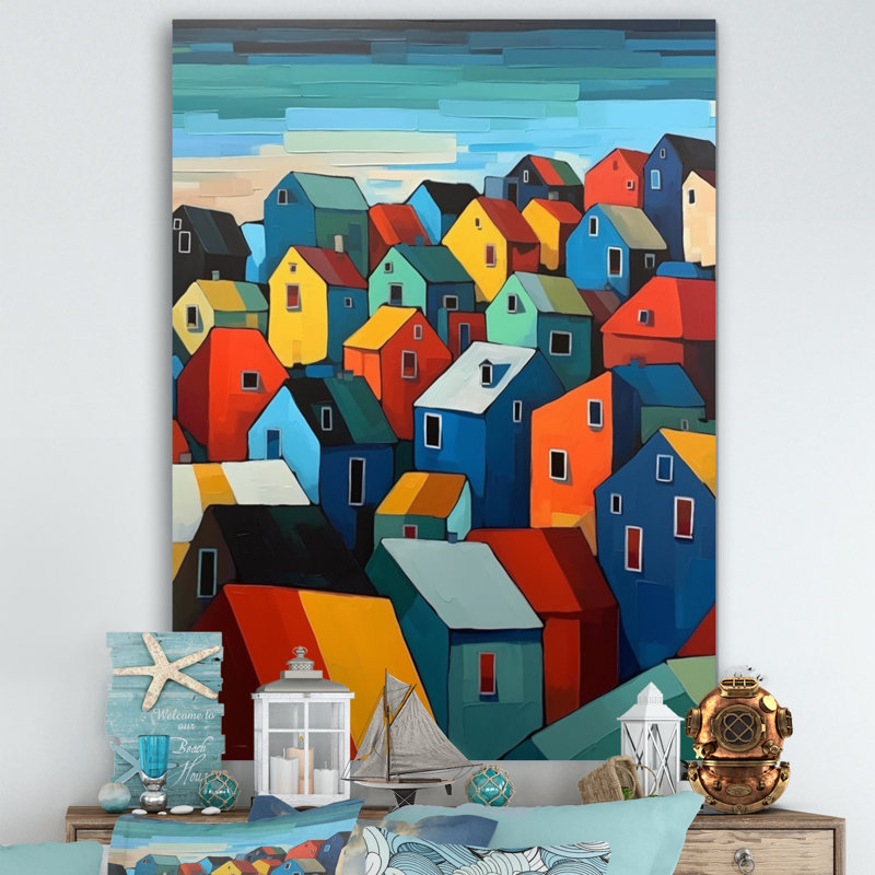 "Blue and Orange Cityscape Chronicles", reproduction d'art sur toile, H 40 po x l 30 po x P 1,5 po, Toile tendue