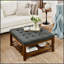 Table basse capitonnée en lin, grand pouf carré avec étagère et cadre en bois de hêtre, repose-pieds surdimensionné pour salon
