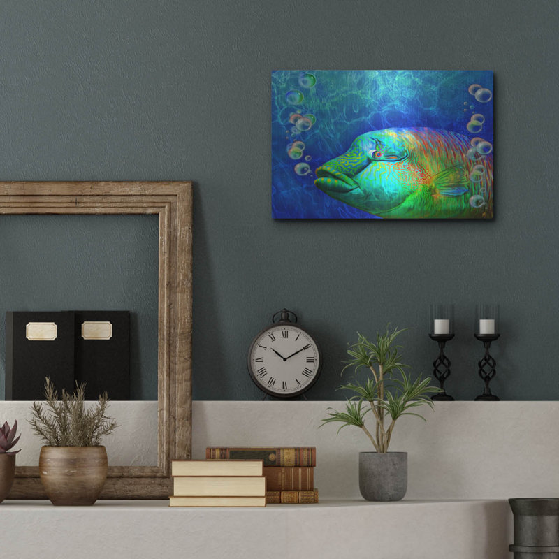 Highland Dunes «Parrot Fish» par Carol Cavalaris, art mural en métal, H 12 po x l 16 po
