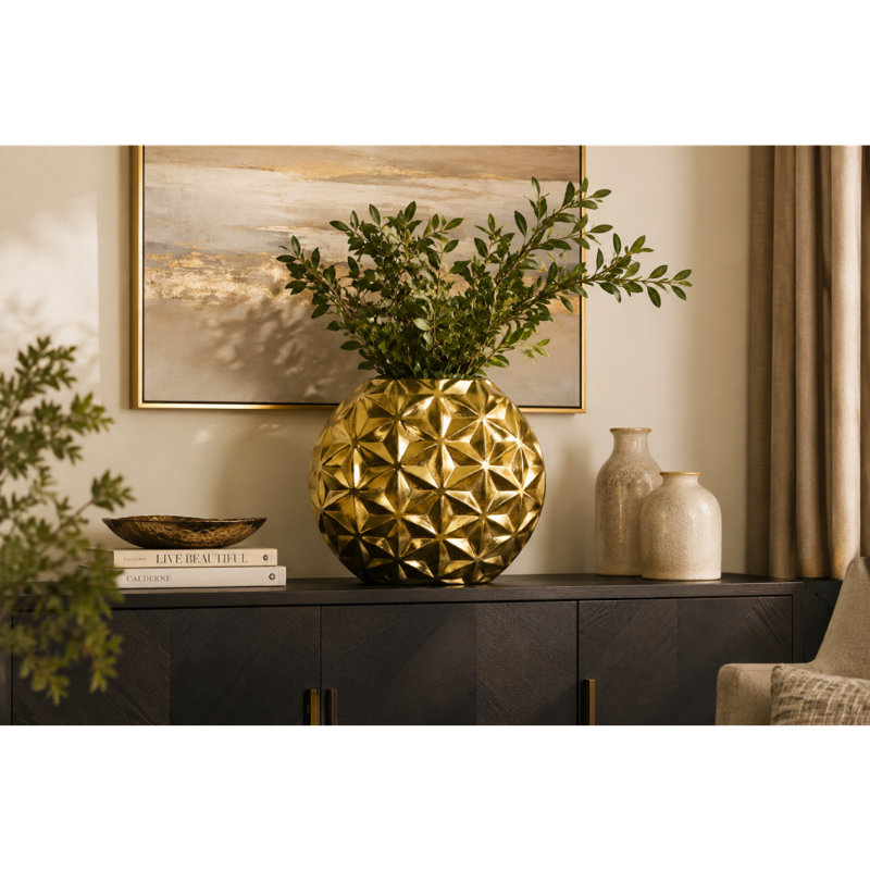 Vase en aluminium, H 12,9 po x l 13,85 po x P 4,55 po, Or