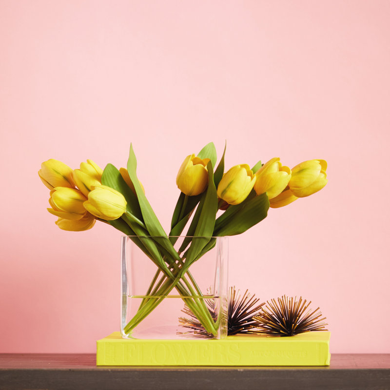 Silk Tulip Arrangement in Vase, Yellow