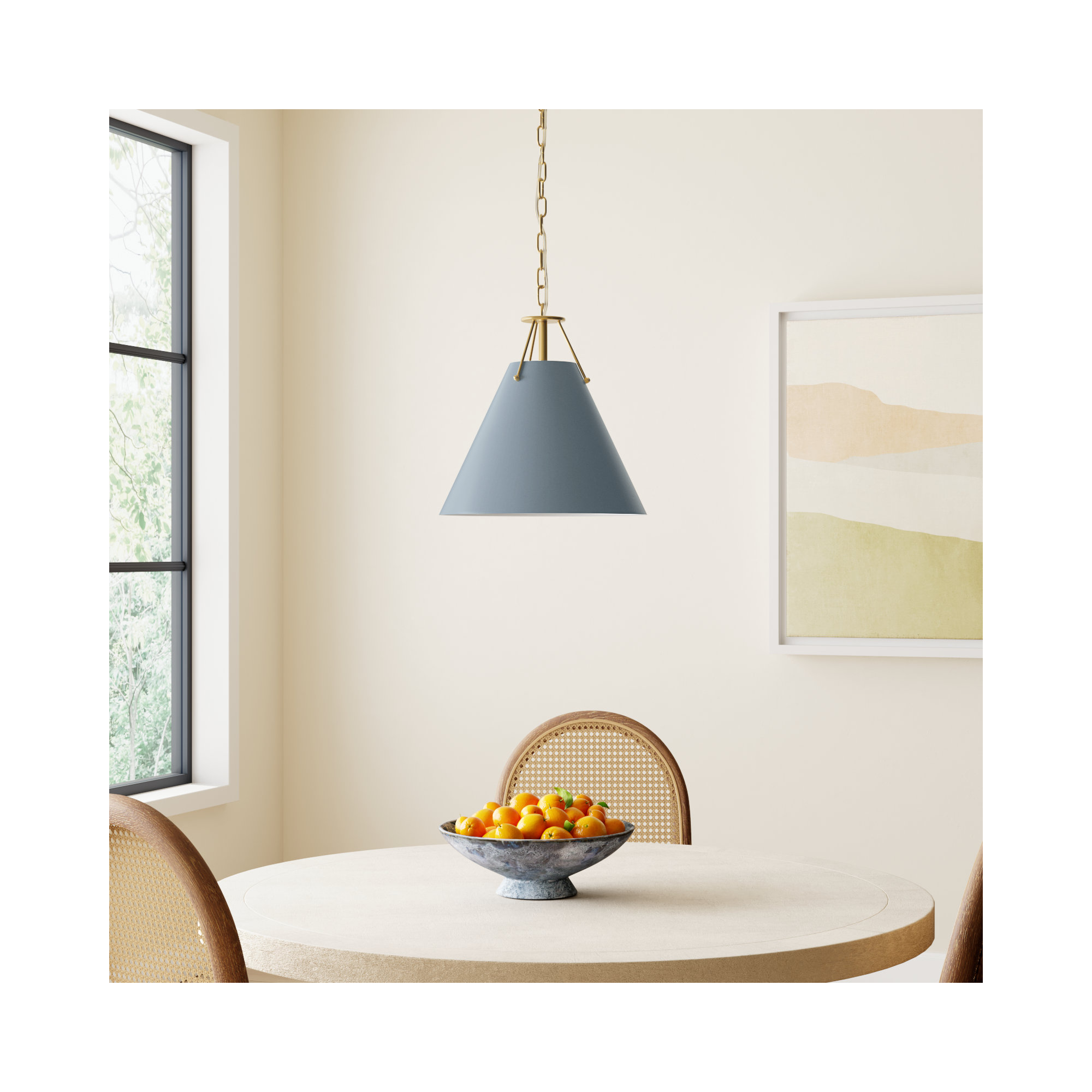 Kinston 1-Light Metal Cone Pendant , Blue, Gold