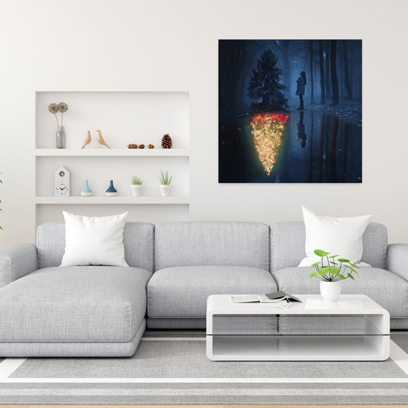 Art contemporain, paysage de forêt abstrait, arbre de Noël abstrait surréel, H 36 po x l 36 po