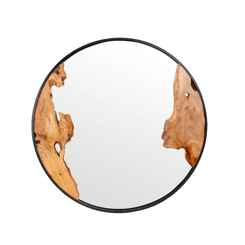 28" Round Wall Mirror With Natural Wood Accent, Rustic Farmhouse Circle Vanity Mirror For Wall Decor, Bedroom, Living Room Or Entryway, Vertical Or Horizontal Hanging, Symmetrical Design