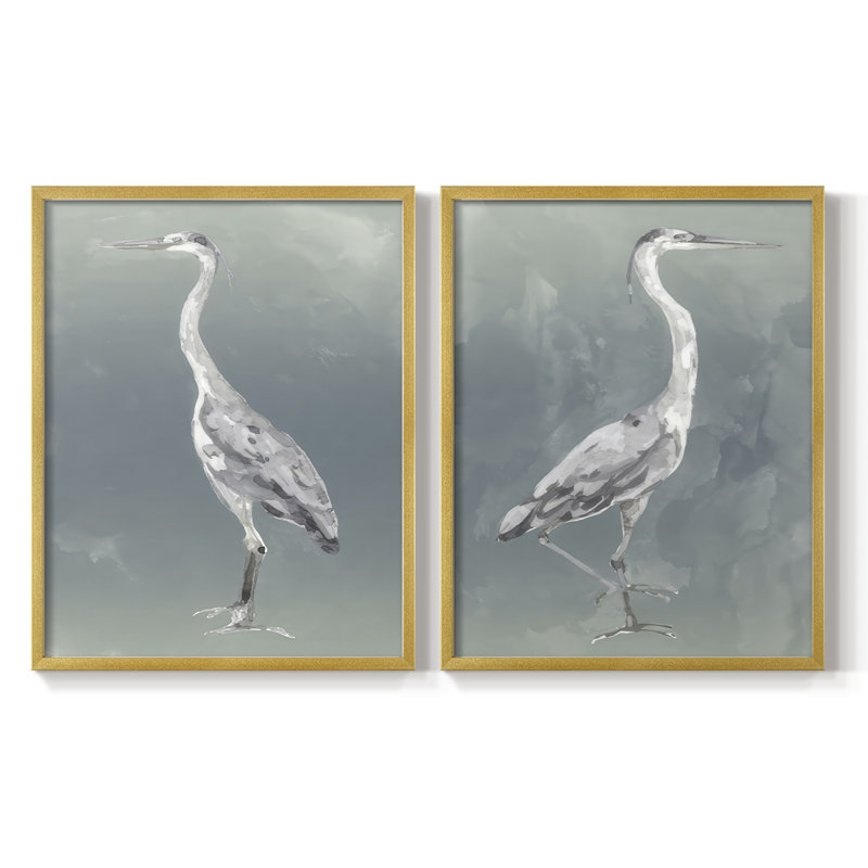 «Egret on Azure I», reproduction encadrée de qualité supérieure - prête à être accrochée - aucun clou requis - aucun clou requis