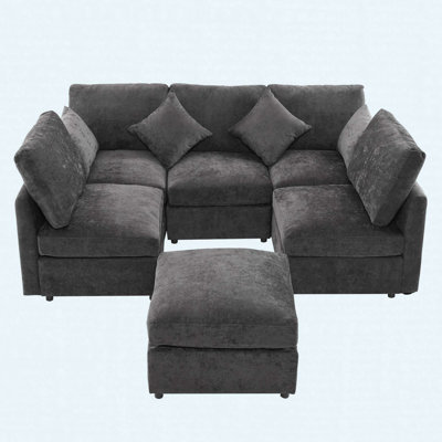 86.6" Modular Sectional Sofa With Movable Ottoman, U/L-Shape Configurable Sleeper & Dual USB Ports