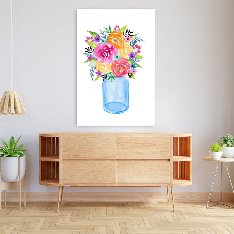 Aquarelle, bouquet coloré, rustique, printemps, été, art mural, 48" H x 32" W
