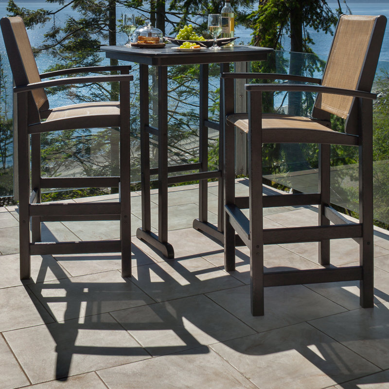 Ensemble de bar 3 pièces POLYWOOD Coastal, Noir / toile de jute