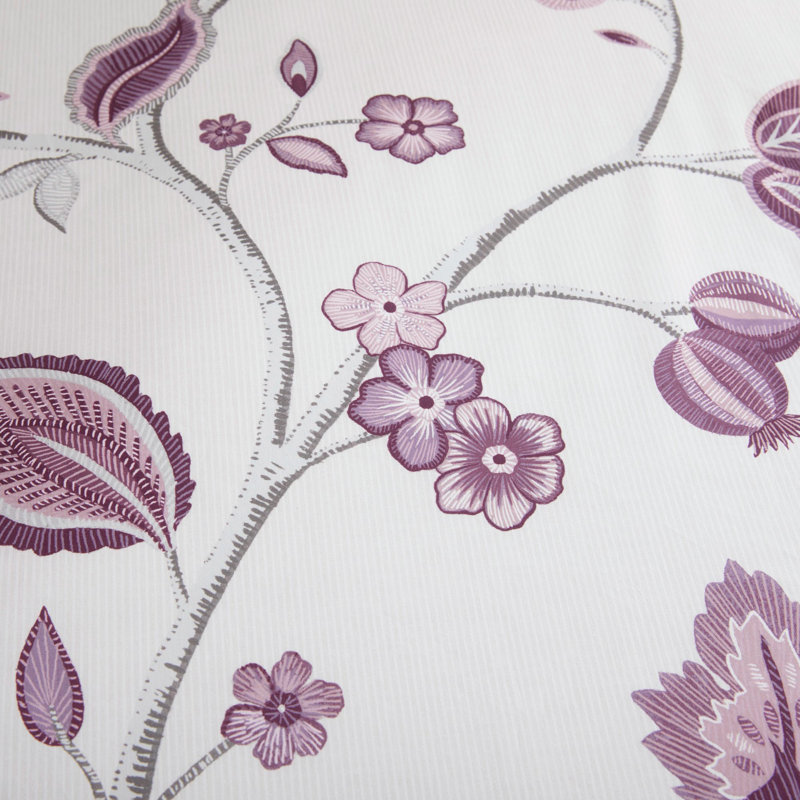 Polyester Floral Duvet Cover Set with Pillowcases, Plum, Kingsize Duvet Cover + 2 Standard Pillowcases