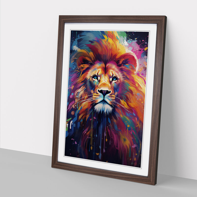 XYZ-FRM-V1223-4265 Lion Futurism - Single Picture Frame Print on Wood, 46cm H x 34cm W x 2cm D, Walnut