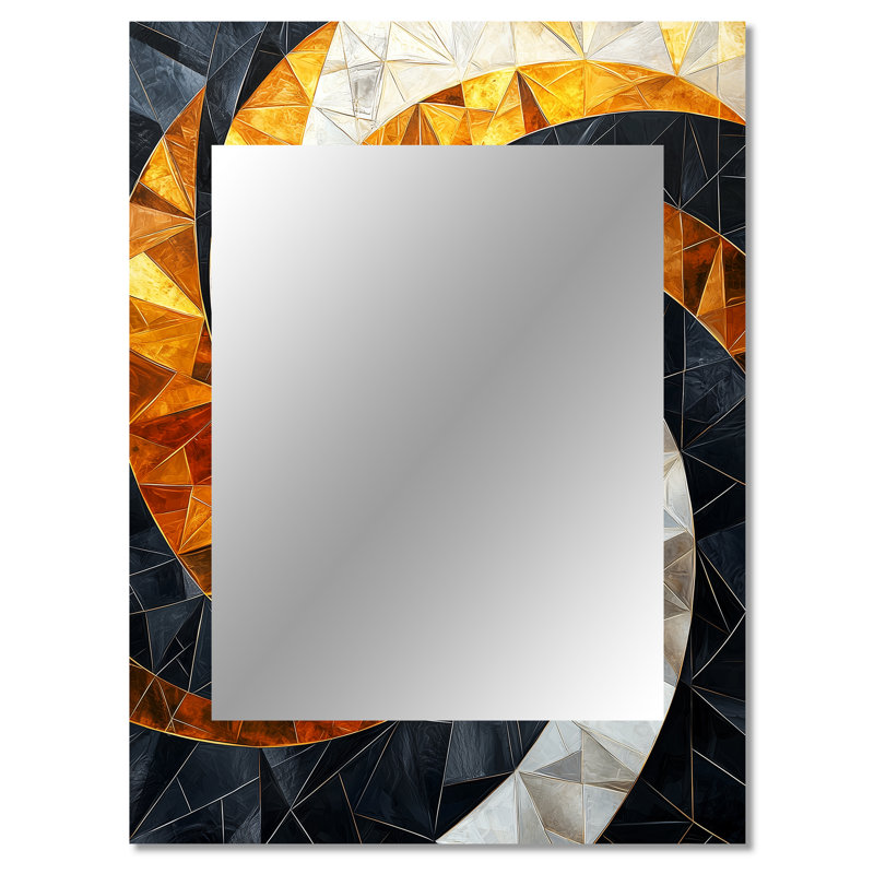 Yellow Black Vortex Of Sophistication III - Abstract Shapes Decorative Mirror, Black Wall Mirror, Printed Metal Art