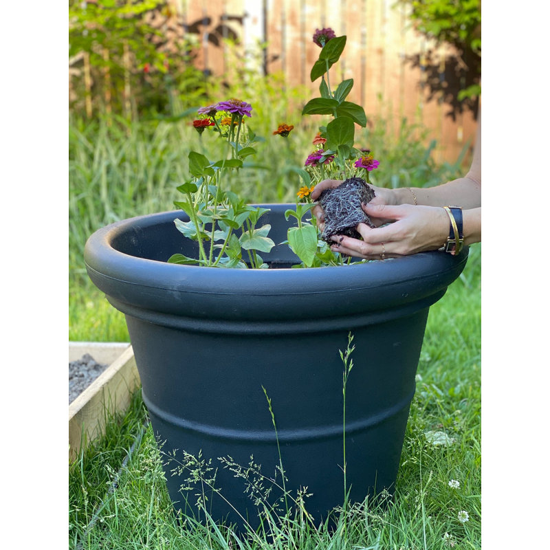 Terrazzo Round Planter - (2 Pack), 20" H x 24" W x 24" D, Black